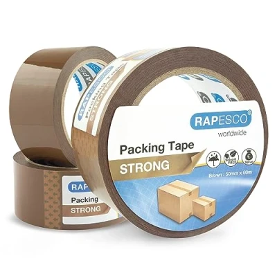 Afbeelding van Rapesco 1750 rollen duurzame verpakkingstape, 50 mm x 60 m, bruin, 3 stuks