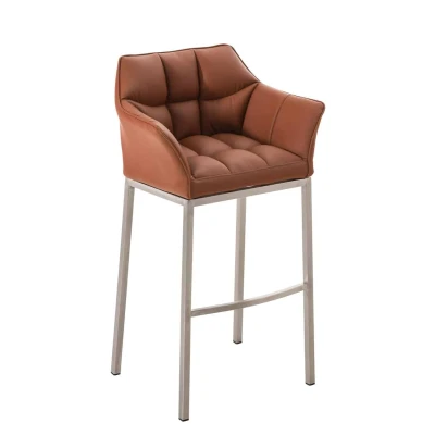 Afbeelding van Barkruk Sarpsborg Kunstleer met 4 poots Mat geborsteld RVS frame, Lichtbruin