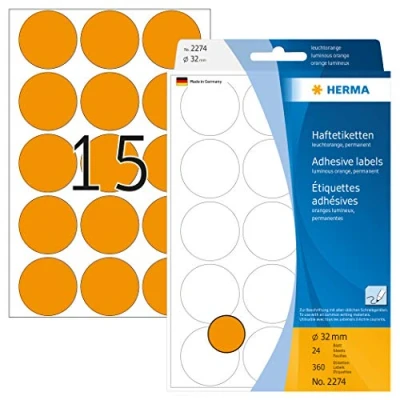 Image de HERMA étiquettes multi usage, diamètre: 32 mm, orange fluo rond, grand paquet contenu: 360 pièces 2274