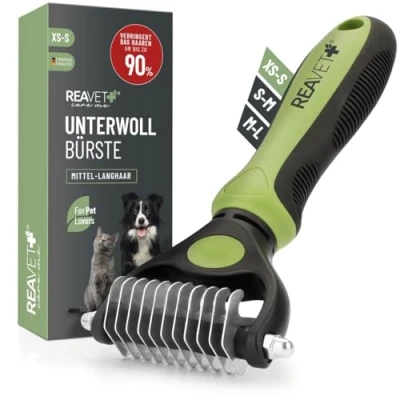 Afbeelding van ReaVET Hondenborstel, kattenborstel, ondervachtborstel voor lang haar, kleine rassen (maat XS S), verwijdert ondervacht en klitten, met massage effect haarbescherming, borstel