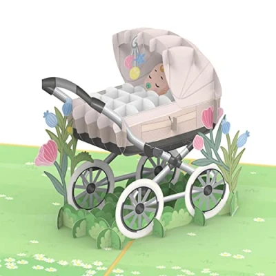 Afbeelding van papercrush® Pop up kaart voor de geboorte, neutrale 3D geboortekaart meisjes en jongens, felicitaties met baby, wenskaart of geldcadeau handgemaakte babykaart