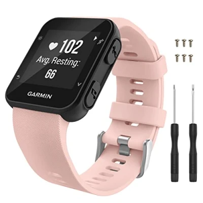 Afbeelding van MoKo Horlogebandje compatibel met Garmin Forerunner 35, zachte siliconen reservearmband 6 schroeven en 2 schroevendraaiers voor 35 GPS Running smartwatch, Roze, Klassiek