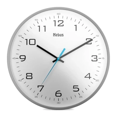 Afbeelding van MEBUS Analoog kwarts wanduuruuruurhorloge klassiek design, grote wijzerplaten 30 cm diameter/kleur: grijs wit/model: 16249