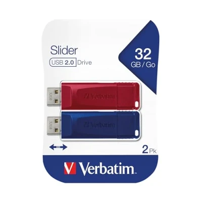 Afbeelding van Verbatim USB 2.0 Slider stick, 32 GB, pak van 2 stuks stick