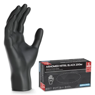 Image de ARNOMED gants jetables noirs, 200 pièces/boîte, nitrile taille S, non poudrés &amp; sans latex, jetables, disponibles en tailles M, L XL