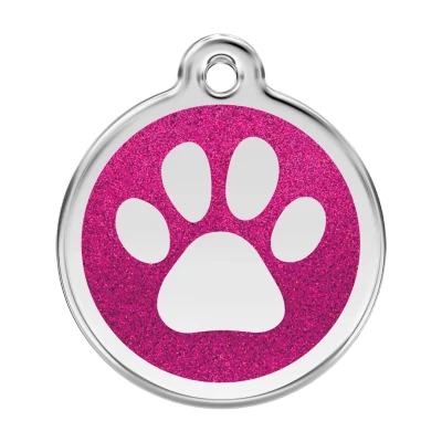 Afbeelding van Paw Print Hot Pink glitter hondenpenning large/groot dia. 3,8 cm RedDingo