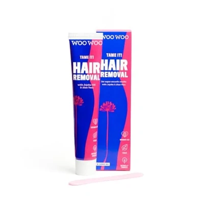 Afbeelding van WooWoo Tame It! Natuurlijke intieme ontharingscrème veganistische voor de gevoelige huid genitale zones, bikini, benen en billen crème onder douche met aloë vera 100 ml