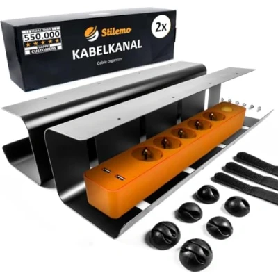 Afbeelding van Stilemo Kabelbeheer set van 2 kabelorganizer koolstofstaal tot 5 kg draagvermogen, opbergkabel (zwart) minimalistisch design voor het bureau