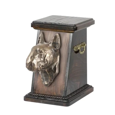 Afbeelding van Elegante urn hond voor Bull Terrier as, met hondenbuste als herinnering