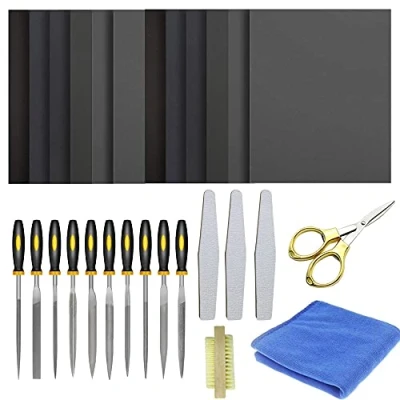 Afbeelding van Allazone Hars Schimmel Sieraden Tool Gieten Gereedschap 10 Stijl File, 12 Schaar, Houten Borstel, Polijstblokken voor Polijsten Epoxyhars Accessoires