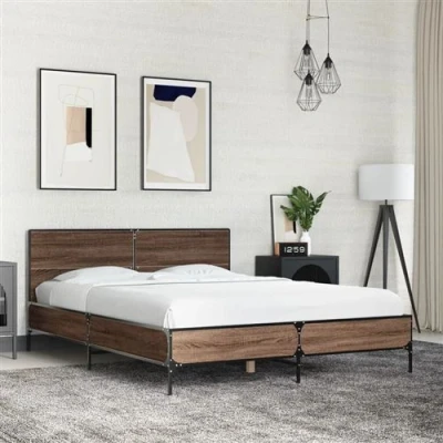 Afbeelding van vidaXL Bedframe bewerkt hout metaal bruin eikenkleur 140x200 cm