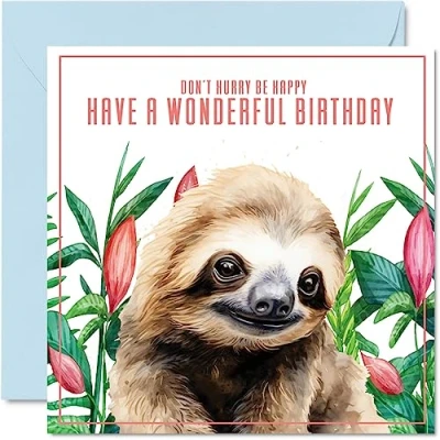 Afbeelding van Luie verjaardagskaarten voor mannen en vrouwen Don&#039;t Hurry Be Happy wenskaarten in dierenvorm 145 mm x verjaardagskaart mama, papa, zus, broer, dochter, oom, tante,