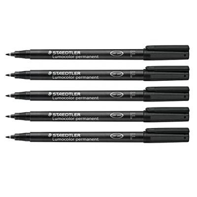 Image de Staedtler Lumocolor 318 9X Lot de 5 feutres universels permanents, résistants aux frottements et à l&#039;eau sur presque toutes les surfaces, largeur ligne F 0,6 mm, rechargeables, longue durée vie,