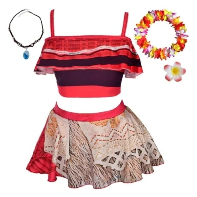 Afbeelding van Lito Angels Tankini badpak 2 delig Vaiana Moana met accessoires voor kinderen en meisjes, zomerjurk ruches, Badkleding