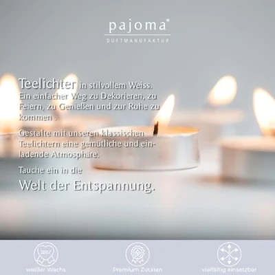 Afbeelding van pajoma® 50 stuks witte theelichtjes, geurvrij, brandduur: 8 uur, 20 g was, 25 x 38 mm, voor restaurant, bruiloft, decoratie, feest, ontspanning, outdoor, feest
