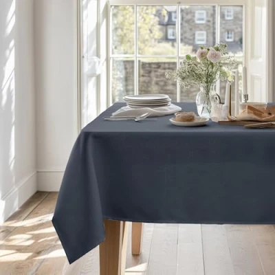 Afbeelding van Deconovo Tafelkleed, waterdicht, linnenlook, voor eetkamer, rechthoekig, 140 x 200 cm, donkergrijs