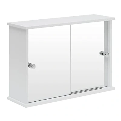 Afbeelding van EUGAD 0021WY Toiletkast met 2 Spiegeldeuren, Wandkast van MDF, Badkameropslag, 55 x 14 36 cm, Wit