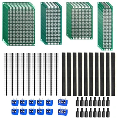 Afbeelding van 68 stuks PCB prototype printplaten, dubbelzijdig bedrukt, 12 schroefklemmenblokken, 20 mannelijke vrouwelijke clips, voor lassen