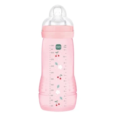 Afbeelding van MAM Easy Active 6 maanden bessenkleurige fles (330 ml) met siliconen fopspeen X snelheid ultrasnel voor baby&#039;s luchtdichte sluiting