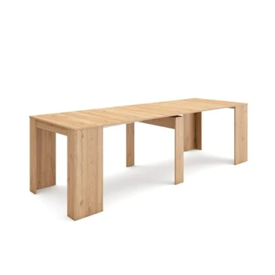 Afbeelding van Skraut Home Uittrekbare consoletafel, klaptafel, 260, voor 12 personen, eetkamer en keuken, moderne stijl, eik