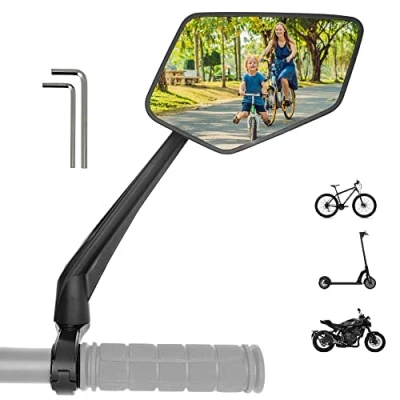 Afbeelding van fietsspiegel RECHTS met extra groot spiegeloppervlak 360 verstelbare voor e bike &amp; scooter stuur achteruitkijkspiegel compatibel alle modellen accessoires