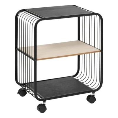 Afbeelding van 5Five Trolley Metaal met hout 43x28x53cm Zwart