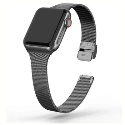 Afbeelding van Apple Watch Milanese slim fit bandje Zwart Geschikt voor 38mm / 40mm 41mm