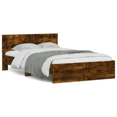Afbeelding van vidaXL Bedframe met hoofdeinde en LED gerookt eikenkleurig 120x190 cm