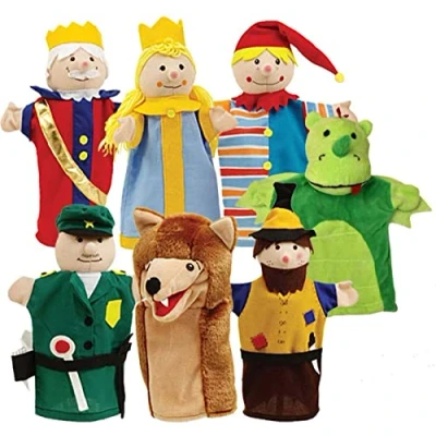 Afbeelding van roba Handpoppenset, 7 vakken, handpoppen, set, kasperle, figuren, stoffen poppen voor kasperletheater, kinderpoppen, kinderpoppen