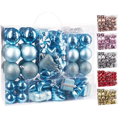 Afbeelding van BRUBAKER Kerstballen 77 Delige Set Kerstboomdecoraties met Ballen Sterren Laarzen Dennenappels Verpakkingen Plastic Lichtblauw