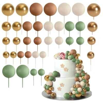 Afbeelding van 36 stuks schuimbal taartdecoraties voor bruidstaarten, verjaardagsfeest (koffiekleur)