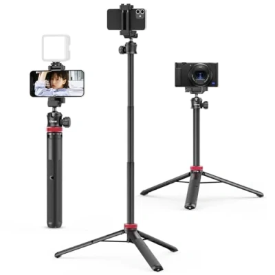 Afbeelding van ULANZI MT 44 Smartphone statief 147 cm selfiestick met afstandsbediening, camerastatief 360 kogelkop koude schoen compact reisstatief voor iPhone 16 15 Samsung Sony Canon Nikon