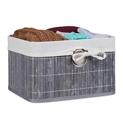 Afbeelding van Relaxdays opbergmand bamboe opvouwbare mand stof decoratie kastmand grijs
