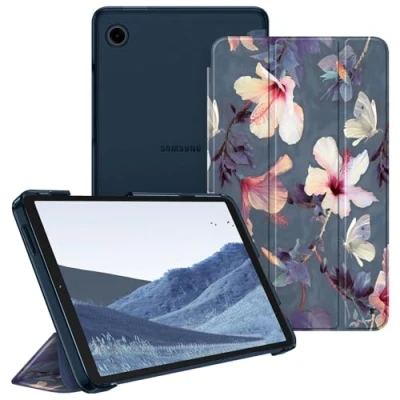 Afbeelding van FINTIE Hoes voor Samsung Galaxy Tab A9 8,7 inch 2023, ultradunne beschermhoes met doorschijnende achterkant tablet 8.7 SM X110/X115/X117, hibiscus bloemen