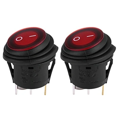 Afbeelding van Keenso 2 stuks tuimelschakelaar, 12 V, 20 A, 3 polig, bedieningsknop, aan/uit schakelaar, led, rood licht, voor auto, boot, vrachtwagen, rond, waterdicht