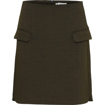 Afbeelding van ICHI Minirok, Dames, Maat: XXL, Black lizard herringbone