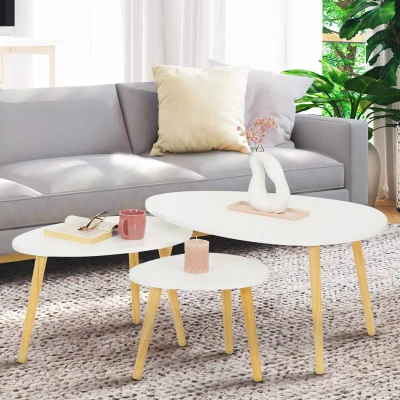 Image de Lot de 3 tables basses gigognes GAIA laquées blanc scandinave
