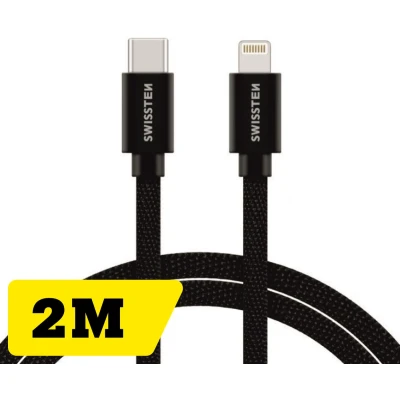 Afbeelding van Swissten Lightning naar USB C kabel 2M Gevlochten voor iPhone 7/8/X/11/12/13/14 Zwart