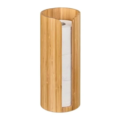 Afbeelding van Relaxdays toiletrolhouder ronde wc rolhouder zijwaartse opening staand bamboe