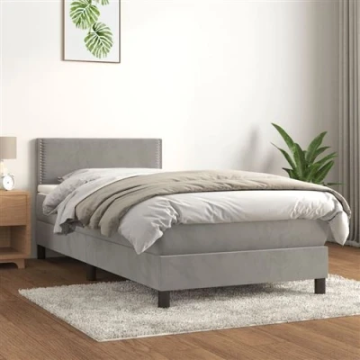 Afbeelding van vidaXL Boxspring met matras fluweel lichtgrijs 100x200 cm