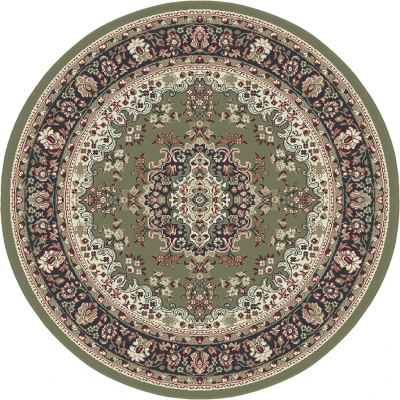 Afbeelding van Nain Klassiek Medaillon Laagpolig Oosters Vintage Vloerkleed Tapijt Groen 160 cm Rond Polypropyleen Tapijtenloods