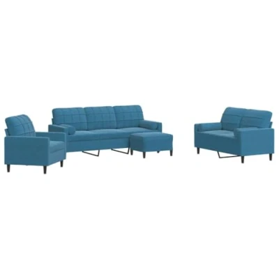 Afbeelding van vidaXL 4 delige Loungeset met kussens en bolsters fluweel blauw