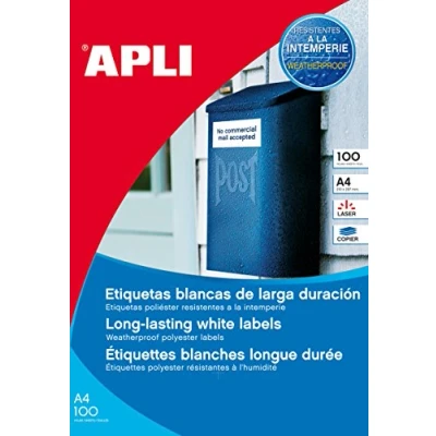 Afbeelding van Apli Weerbestendige Etiketten Ft 210 X 297 Mm (b H), 100 Stuks, 1 Per Blad, Doos Van Blad Etiket