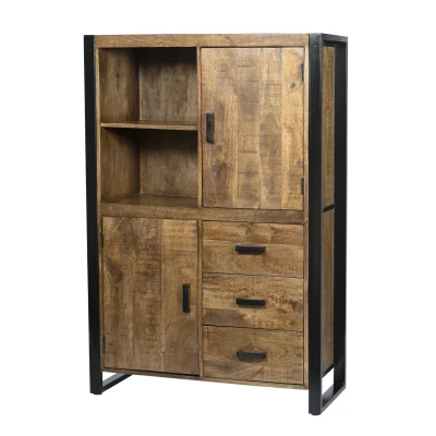 Afbeelding van Livingfurn Kabinetkast Nairobi 43x100x150 Mangohout en Gecoat Staal