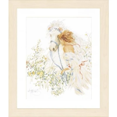 Afbeelding van Borduurpakket Lanarte PN 0007952 willem haenraets, meisje met paard en bloemen