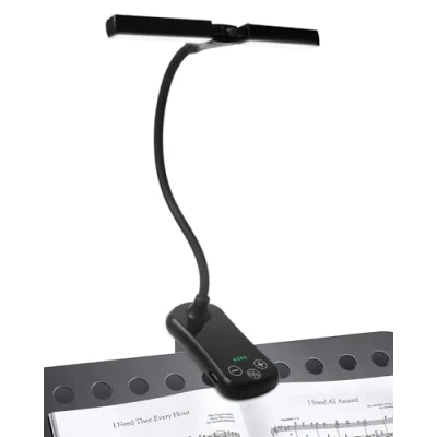 Afbeelding van TobeBright Muziekstandaard leeslamp, 14 leds breed bereik helder licht, 3 kleuren 8 helderheid, USB C oplaadbaar, perfect voor piano, gitaar, bladmuziek, boeklicht