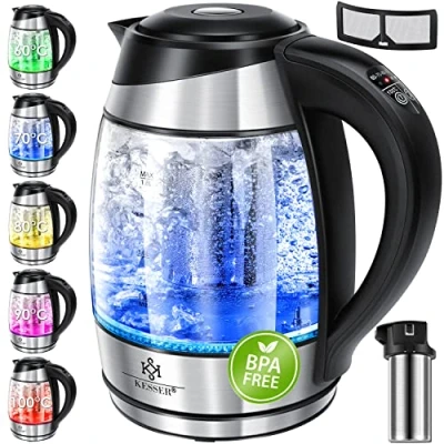 Afbeelding van KESSER® 1,8 l roestvrijstalen waterkoker met theefilter en kalkfilter, ledverlichting, kleur afhankelijk van de temperatuurkeuze 60, 70, 80, 90, 100 C
