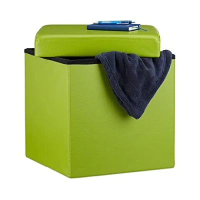 Afbeelding van relaxdays Kleine poef vierkant Kruk kunstleer Zwart wit bruin 38x38x38 Opslag 40 L