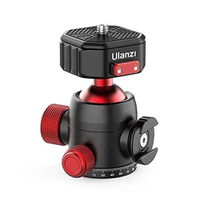 Afbeelding van Ulanzi U 100 Draaibare statiefkop Balhoofd Cold Shoe mount 1/4inch en 3/8inch schroefaansluiting Staal/aluminium Zwart/Rood