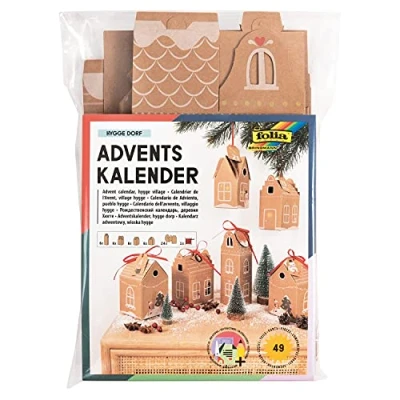 Afbeelding van Folia 9385 Hygge Dorf Adventskalender 24 dozen om op te hangen of neer zetten, ideaal als cadeau en speciale kerstdecoratie, herbruikbaar, meerkleurig